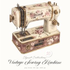 an antique sewing machine with flowers on it's side and the words, vintage sewing machine