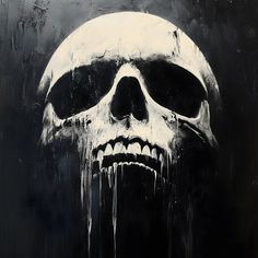 a black and white painting of a skull with icicles on it's face