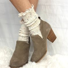 "BOOTIE  lace slouch  socks - confetti Elevate your bootie and ankle boot game with our exquisite confetti tweed lace slouch socks. These charming socks are the perfect pairing for any bootie or ankle boot. The fine confetti knit adds a touch of elegance and complements a wide range of colors. sock is 8\" from heel to toe 1/2\" natural cotton lace acrylic blend sock one size fits most women 6-9 ** Signature socks by Catherine Cole Quality  socks for women  Women have been calling our  socks thei Casual Beige Socks For Fall, Cozy Mid-calf Spring Socks, Women's Fall Fashion, Slouch Socks, Lace Socks, Sterling Silver Dangle Earrings, Hiking Women, Signature Look, Casual Socks