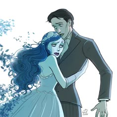 an illustration of a man and woman hugging