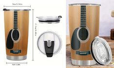 an image of a coffee cup with a guitar design on the front and back side