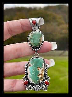 NAVAJO~BIG~ SS~ROYSTON ~RED CORAL~TWO STONE~PENDANT ~BERNITA BEGAY | eBay Vintage Navajo Jewelry, Taos Art, Silver Smithing, Native American Decor, Beautiful Baubles, Heishi Necklace, Turquoise Jewelry Native American, American Decor, Navajo Jewelry