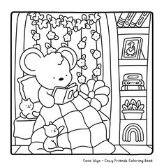 a coloring book with a teddy bear and cat