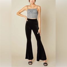 New With Tags!! Comfy Black Velvet Pants By Kancan. Pull On Style. Ribbed Material. Flare Style. Stretchy. High Rise. Brand Nwt. Women’s Size Extra Large (Xlarge). Black Velvet Pants, Flare Legging, Velvet Flares, Legging Pants, Black And White Aesthetic, Velvet Pants, Pants Women, White Aesthetic, Black Rib