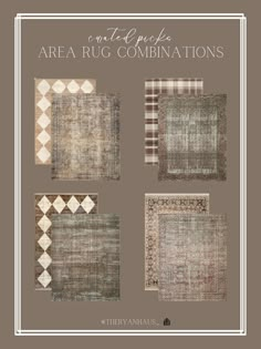 an image of rugs in different colors and patterns with the words, carpet samples area rug combinations