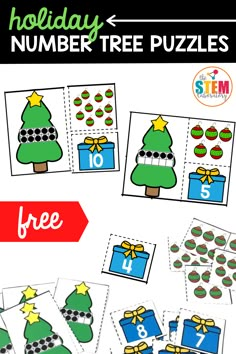 christmas themed number tree puzzles for kids to practice counting