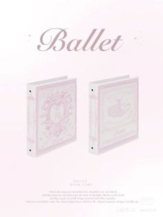 an advertisement for ballet shoes with pink and white designs on the front, and back