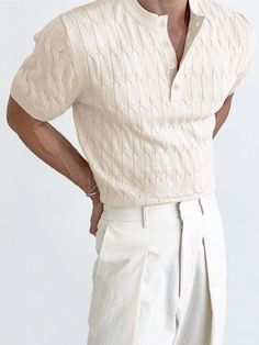 Old Money Polo Shirt Men, Short Sleeve Outfits Men, Polo Tee Outfit Men, Men’s Polo Shirt Outfit, Knit Polo Men Outfit, 1950s Mens Fashion Casual, Polo Style Mens, White Polo Shirt Outfit Men, Knitted Polo Shirt Men