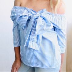 Blue And White Off Shoulder Blouse, My Top Favorite At The Moment. New With Tags. Price Is Firm Unless Bundle. Size Xl (Roughly Measures 21.5”Bust & 22.5 Length) -| Please Ask All Your Questions Before You Purchase. -| Smoke-Free -| Sorry, No Trades Or Hold. -| Add To Bundle For Special Pricing. -| Ships Same Day, If Possible. -| Thank You For Visiting My Closet. Item # O Light Blue Blouse For Spring And Summer, Striped Blouse For Spring Brunch, Trendy Blue Blouse For Day Out, Spring Striped Blouse For Brunch, Light Blue Summer Blouse For Day Out, Summer Light Blue Blouse For Day Out, Cute Blue Summer Blouse, Summer Blue Off-shoulder Blouse, Cute Blue Blouse For Spring