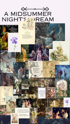 a collage of pictures with the words midsummer night's dream written in it