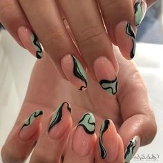 Lasaky - Nail patch nail piece simple green French black wave nail patch removable nail beauty nail Easy Nail Inspiration, Alternative Nails, Mom Nails, Valentine Nails, Nagel Tips, Short Acrylic, Black Nail Designs, Almond Nail