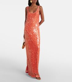 Bex sequined maxi dress in orange - Simkhai | Mytheresa Wedding Weekend Outfits, Germany Outfits, Proenza Schouler Dress, Dance Dress Ideas, Semi Dresses, Weekend Outfits, Sequined Dress, Sequin Maxi Dress, Dress Orange