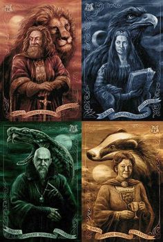 the four main characters in harry potter's book series, which are depicted above them