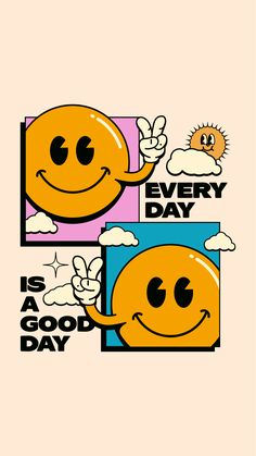 Every day is a Good Day. A sunny weather lover's gift idea for those who love retro illustration and motivational design. Whether for a birthday, Christmas, or as a gift in general, it makes a great gifting item on a t-shirt, mug, hoodie and so much more.

every day is good, better days, sun, sun illustration, vintage illustration, retro sun illustration, smile, smiley, aesthetic, clouds, funny, happy sun, cute sun, motivational, positive, optimistic, vintage character, cartoon, pink, purple Retro Illustration, الرسومات اللطيفة, Smiley Face, Birdy, Retro Poster, Cool Wallpaper, Cartoon Wallpaper