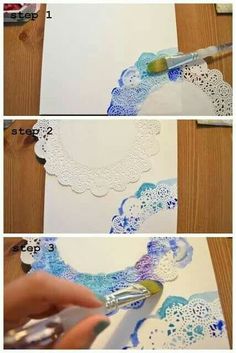 how to make doily art with crochet lace and watercolors on paper