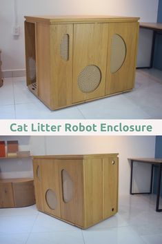 two different views of a cat litter box