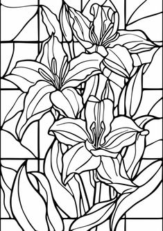 a stained glass window with flowers in it