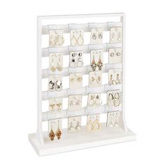 PRICES MAY VARY. FREE ASSEMBLE WOODEN JEWELRY DISPLAY RACK WITH HOOKS - Comes with 20 removable metal hooks for earring ,earring cards, bracelets, necklaces, rings, hair accessories or keychains. Hook length : 1.35" long ;accommodate approximately 4 pairs of earring cards , or 4 strands of bracelets. Earring card size : 1.6"x2" . 2 SIDED JEWELRY DISPLAY STAND RACK- 2 sided jewelry display rack .There are 5 layers of display bars that each bar holds up to 4 hooks. Hooks are removable and easy to Earring Card Display, Wooden Jewelry Display, Wood Jewelry Display, Jewelry Organizer Stand, Keychain Display, Bracelet Organizer, Earring Display Stands, Jewelry Organizer Storage, Jewelry Rack