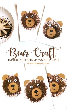 Cardboard Roll Stamped Bear Craft Bear Toilet Paper Roll Craft, Bear Crafts Kindergarten, Bear Crafts Preschool Art Projects, Forest Animal Process Art, Bear Projects For Preschool, Toilet Paper Roll Crafts Autumn, Paper Bag Bear Craft, Woodland Animal Art Projects For Kids, Brown Bear Crafts Preschool