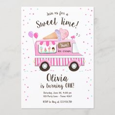 an ice cream truck birthday party card