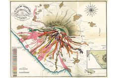 an old map with many different colored lines on the top and bottom half of it