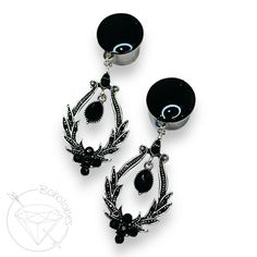 "✨ PLEASE READ BEFORE PURCHASING ✨ Pair of black rhinestone crystal dangle plugs. Steel and black toned blank* secured to single-flare 316L surgical stainless steel plugs.  Please: Read Boholobe's shop policies and the info in the MORE section before purchasing, and contact me via Etsy messaging before opening any disputes-Thanks so much! Check out https://www.etsy.com/shop/boholobes for more listings like this one! Embellishment depends on size of tunnels.  Shown on size 9/16\" (14mm) tunnels D Ear Gauges Aesthetic, Adult Gift Ideas, Witchy Wedding, Ball Outfits, Gauged Ears, Ear Anatomy, Tapers And Plugs, Dark Victorian, Dangle Plugs