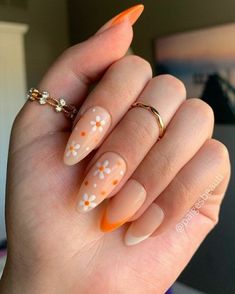 Colorful Nails, Orange Nails, Floral Nails