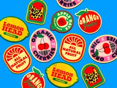 several stickers with different types of fruit on them