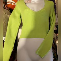 Neon Green Women’s Brand New With Tags M Fits True To Size V Neck Plunge Sexy Top Sweater Long Sleeve Ribbed Polyester I Have A Similar Top Listed In Pink If You Would Like To Bundle Offers Welcome, Most Accepted Green Ribbed Fitted Crop Top, Green Ribbed V-neck Crop Top, Green V-neck Crop Top For Fall, Green Long Sleeve Crop Top For Night Out, Ribbed V-neck Top For Parties, V-neck Ribbed Top For Parties, Trendy Ribbed Party Tops, Party Ribbed V-neck Top, V-neck Ribbed Party Top