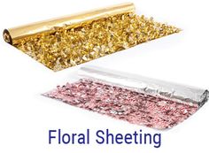 two different types of foil sheets with the words floral sheeting on top and bottom