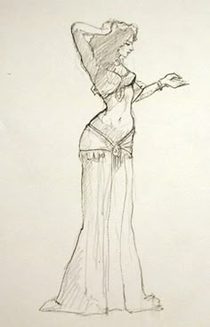 a drawing of a woman in a long dress with her hand on her hip,