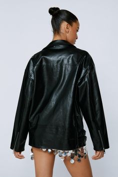 Layer up. Feel protected from the elements in our biker jacket, made in a high quality faux leather, in an ultra comfortable oversized fit, with contrasting metallic buckle and zip details. Style with anything from mini dresses to joggers and sneakers for a look that will take you from casual days out to party nights. Faux Leather Oversized Biker Jacket High Quality Faux Leather Comfortable Oversized Fit Zip Front Fastening Contrast Metallic Buckles and Zips Model wears a size M (US size 6/UK size 10). Oversized Biker Jacket, Oasis Fashion, Women's Coats & Jackets, Linen Dresses, Days Out, Mini Dresses, Fashion Face, Moto Jacket, Biker Jacket