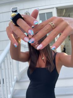 Cowboy Nails, Blue And White Nails, Hippie Nails, Cute Simple Nails