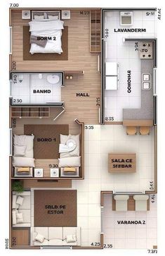 the floor plan for a small apartment with two bedroom and living room, dining area