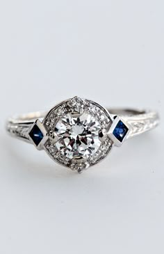 R5657E #vintage #sapphire #halo #diamond #whitegold #wilsondiamonds Pinterest Engagement, Men Diamond Ring, Round Moissanite, Vintage Jewels, Art Deco Jewelry, Dream Jewelry, Pretty Jewellery