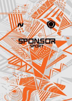 an orange and white poster with the word sponsor on it's front side, surrounded by geometric shapes