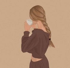 a drawing of a woman holding a coffee cup