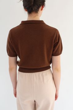 Beklina Fern Sweater Blouse Ivory/Chocolate Brown Sweater With Button Cuffs For Work, Brown Workwear Sweater With Button Cuffs, Classic Brown Top With Collared Neckline, Elegant Brown Sweater With Button Closure, Classic Brown Collared Sweater, Brown Collared Polo Sweater For Work, Classic Collared Brown Sweater, Collared Brown Polo Sweater For Work, Classic Brown Tops With Button Cuffs