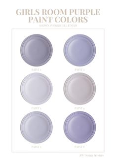 four plates with different colors on them and the words girls'room purple paint colors