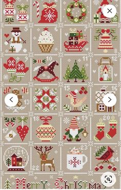 a cross stitch pattern with christmas items on it