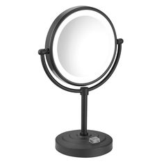 a black stand with a mirror on it