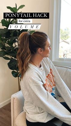 Slick Volume Ponytail, Grown Up Ponytail, Wrap Ponytail With Hair, Ponytail For Thick Hair Tutorials, Full Looking Ponytail, Big Ponytail Tutorial, Ponytail For Fine Straight Hair, Working Mom Hairstyles, Hairstyles For Going Out With Friends