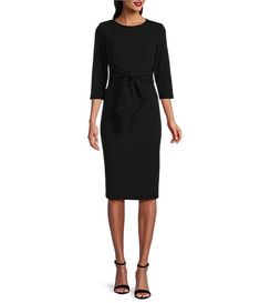 Belted Half Sleeve Midi Dress For Work, Workwear Dresses With Tie Waist And 3/4 Sleeve, Elegant Belted Midi Dress With 3/4 Sleeves, Sheath Dress Work, Modest Bridesmaid Dresses With Sleeves, Sheath Dress Outfit, Formal Work Dresses, Sheath Dresses Work, Blue Sheath Dress