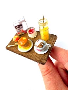 there is a miniature tray with food on it