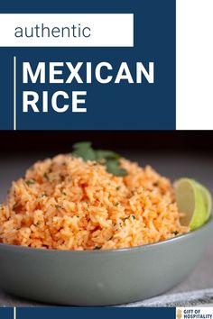 mexican rice in a bowl with lime wedges and cilantro on the side