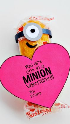 a minion valentine's treat wrapped in cellophane