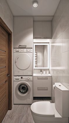 a washer and dryer in a small bathroom