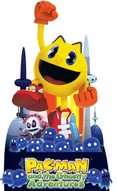 the pacman adventure movie poster with an image of pacman and other cartoon characters