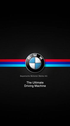 the bmw logo on a black background with blue, red and white lines around it