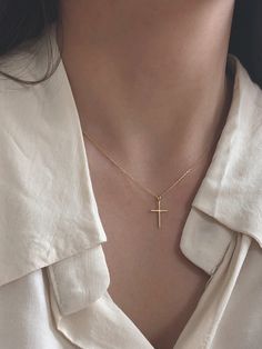 Editor's Notesbyweekend presents a necklace with a cross pendant. It is a simple and casual item that goes well with various outfits. - Cross pendant- Smooth glossy texture- Made of silver 925- 18K gold plated- Simple and casual style Measurements(in.)One Size- Size: 16.14 in. Composition & Care- Material: Silver 925, 18K Gold Plating- Plated products may discolor over time due to their nature.- Please be careful that discoloration may proceed faster in chemical subs Little Cross Necklace, Gold Necklace Cross, Cross Necklace Outfit, Minimalist Silver Chain With Cross Pendant, Minimalist Silver Chain Cross Pendant Jewelry, Minimalist Gold Chain Necklace With Cross Pendant, Cross Necklace Gold, Necklace Cross, Minimalist Cross Pendant Necklace With Clavicle Chain